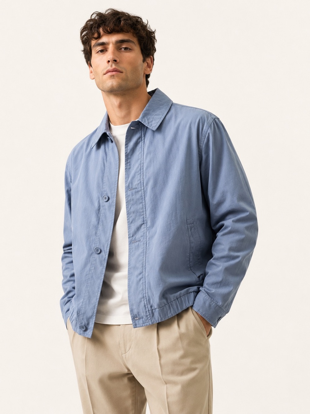 London Fog Vintage Blue Windbreaker Jacket Button Front Zipper Pockets Size L